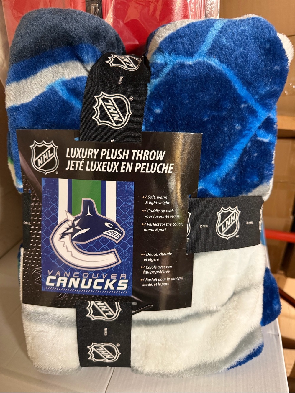 NHL Vancouver Canucks Plush Throw Blanket - Blue, White & Green
